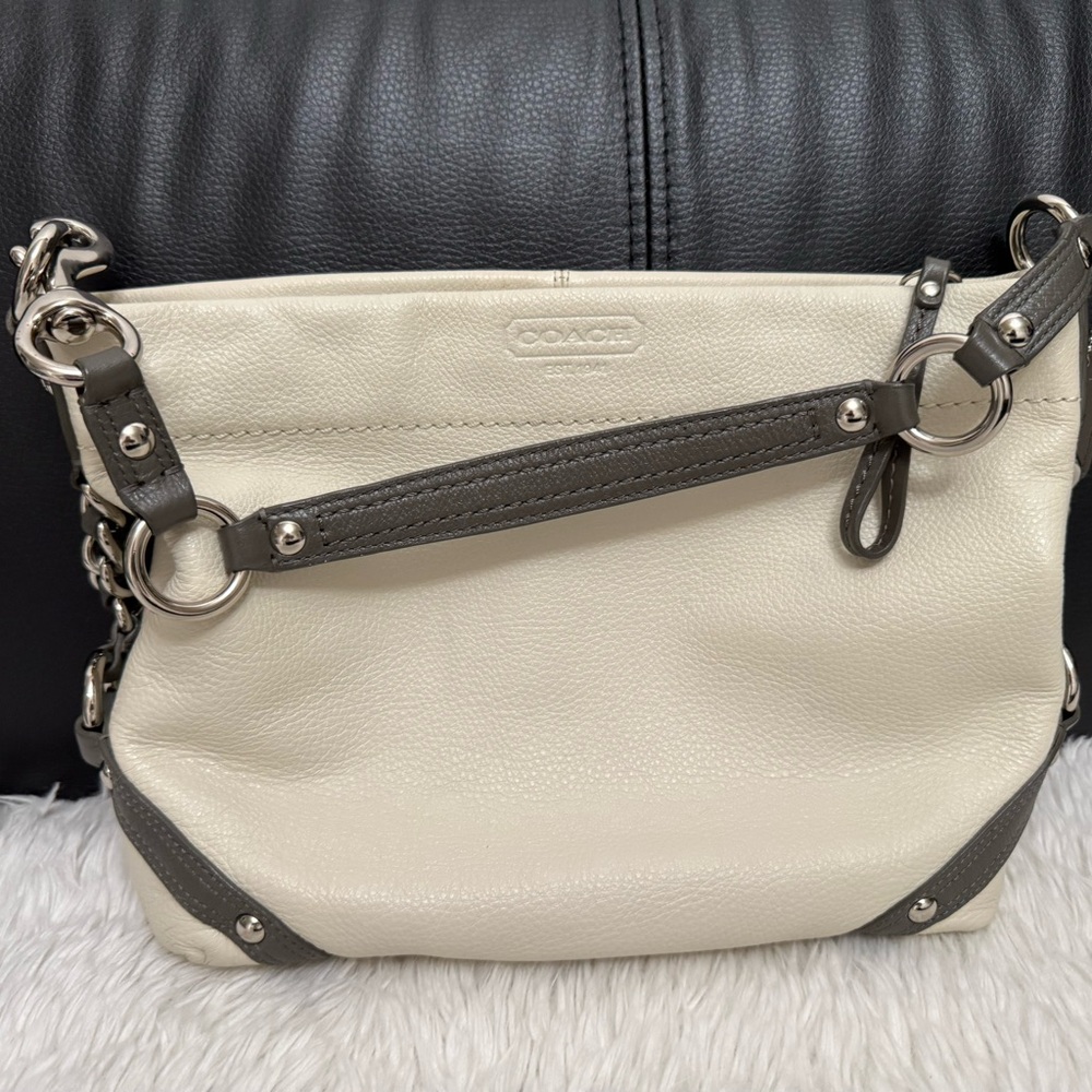 Coach medium Carly Cream and Gray Shoulder Bag -Slouchy Shape&Silver hardware